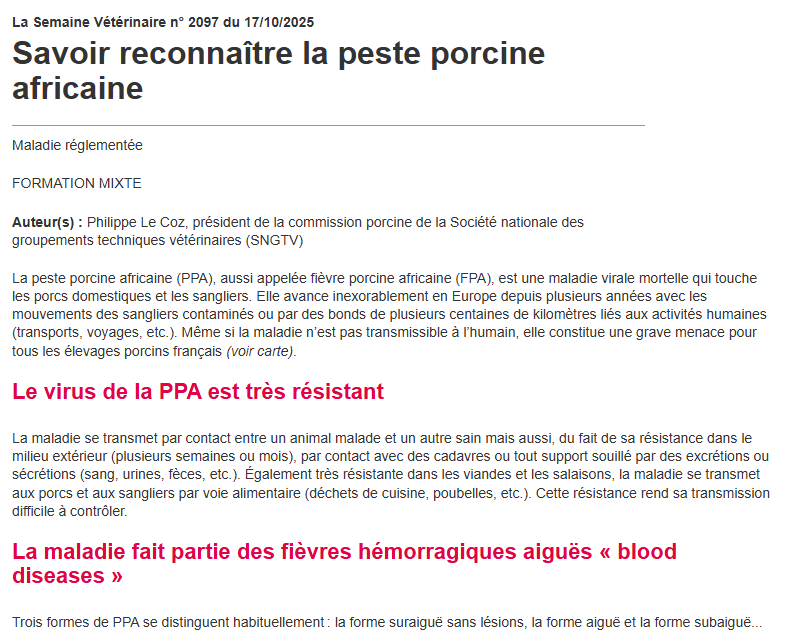 PPA LA SEMAINE VETERINAIRE